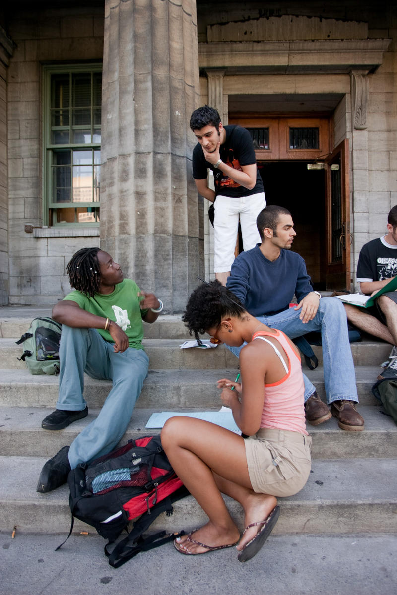 McGill University Students congregate in between classes on the Montreal campus  during summer session. (Shot for US News & World Report Best Colleges Guide)