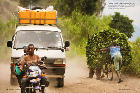 "Dispatches from the Field" pages 8 and 9. Photography, text and design for Great Lakes Cassava Initiative.