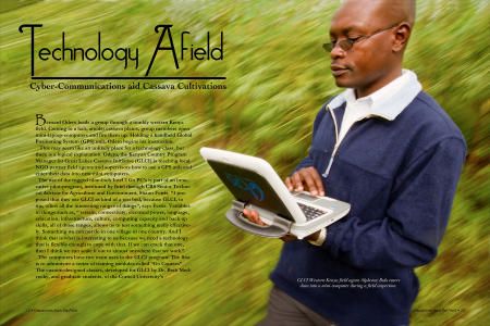  "Dispatches from the Field" pages 12 and 13. Photography, text and design for Great Lakes Cassava Initiative.