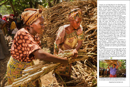"Dispatches from the Field" pages 28 and 29. Photography, text and design for Great Lakes Cassava Initiative.