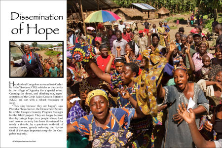"Dispatches from the Field" pages 20 and 21. Photography, text and design for Great Lakes Cassava Initiative.