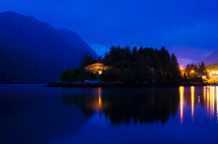 The Big House is prominent on the point of Swindle Island in the coastal fjords of British Columbia, Canada.