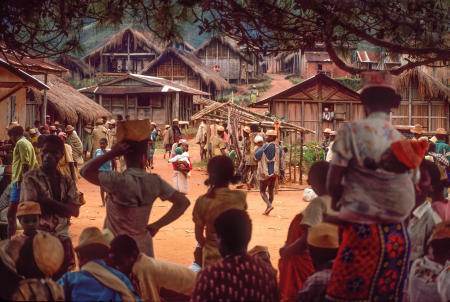 Tanala tribe members attend the "Talata", the Tuesday market in the Madagascar Southeast Rainforest village of Ambohemiera. Markets travel daily around the country and are named after the day.