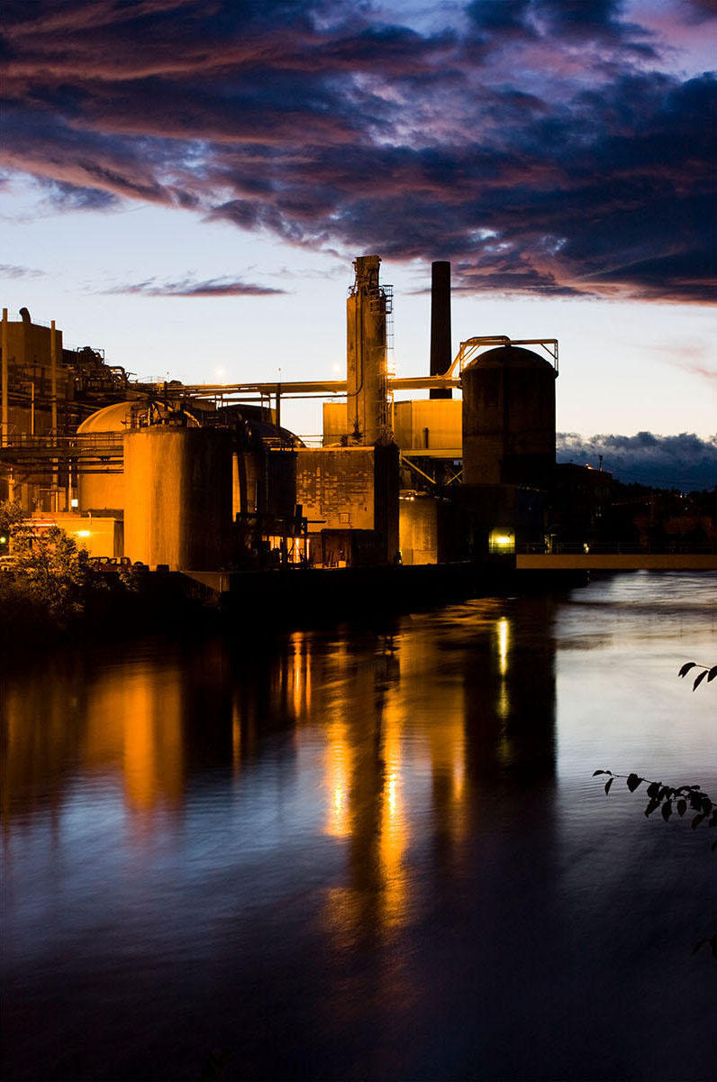 The Great Northern Paper Mill in Millinocket is set against northern Maine sky.  US News & World Report magazine.