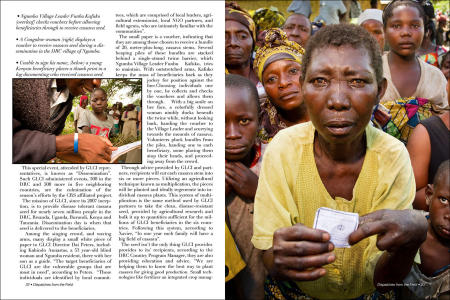 "Dispatches from the Field" pages 22 and 23. Photography, text and design for Great Lakes Cassava Initiative.