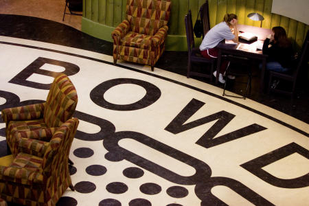 Bowdoin College students study late in student center of the Brunswick, Maine college. (Shot for US News & World Report Best Colleges Guide)