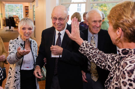 Colby College alumni get reacquainted during a Homecoming Weekend reception on the Waterville, Maine campus. (Shot for Colby College)