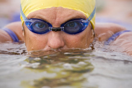 Open-water swimmer Pat Gallant-Charette of Westbrook trains at Pine Point Beach in Scarborough. Pat's next big outing is a 12-mile swim in the Tsugaru Strait of Japan in September.